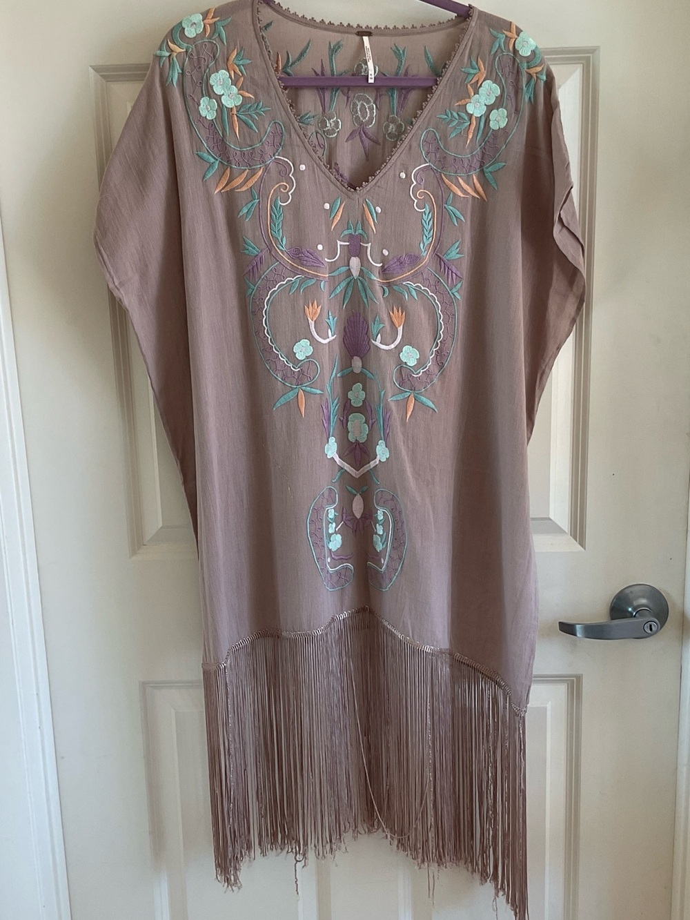Free People Embroidered Fringed Tunic Cover up